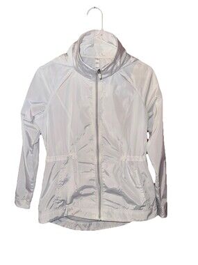 Apana White Hooded Jacket Women's S Water Resistant Full Zip Windbreaker vented